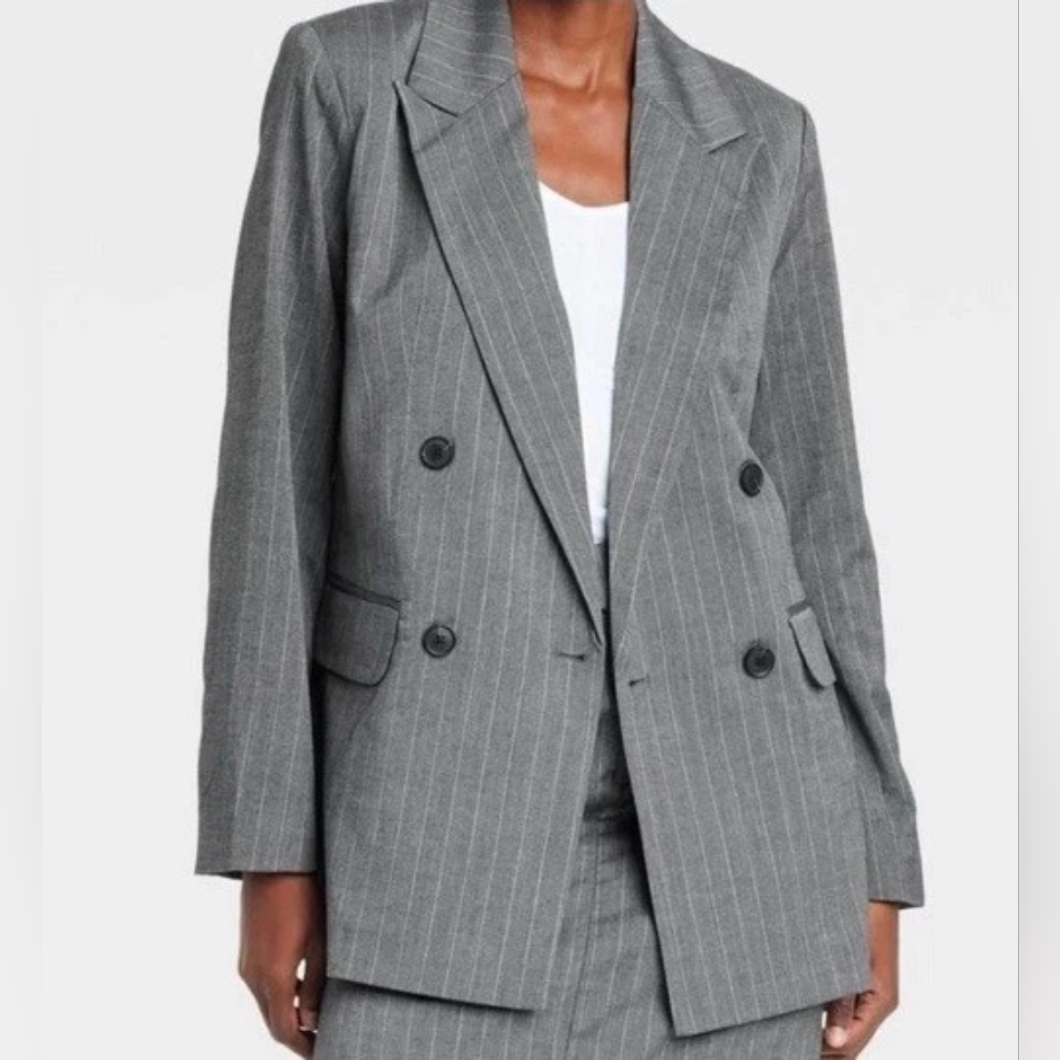 Plaid Blazer Grey Oversized Jacket Business Casual Vintage Look Size S